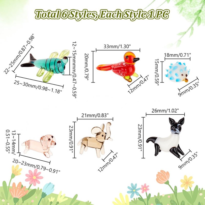 AHANDMAKER 6 Pcs Animals Figurines, 6 Styles Glass Animal Figurines for Table Home Decoration, Dragonfly Bird Hedgehog Dog Elephant Palm Civet Glass Display Miniature for Anniversary Birthday Gift - Image 2