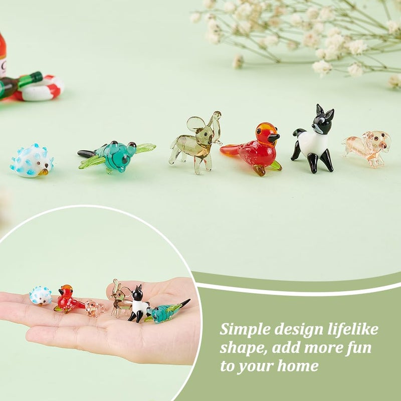AHANDMAKER 6 Pcs Animals Figurines, 6 Styles Glass Animal Figurines for Table Home Decoration, Dragonfly Bird Hedgehog Dog Elephant Palm Civet Glass Display Miniature for Anniversary Birthday Gift - Image 3