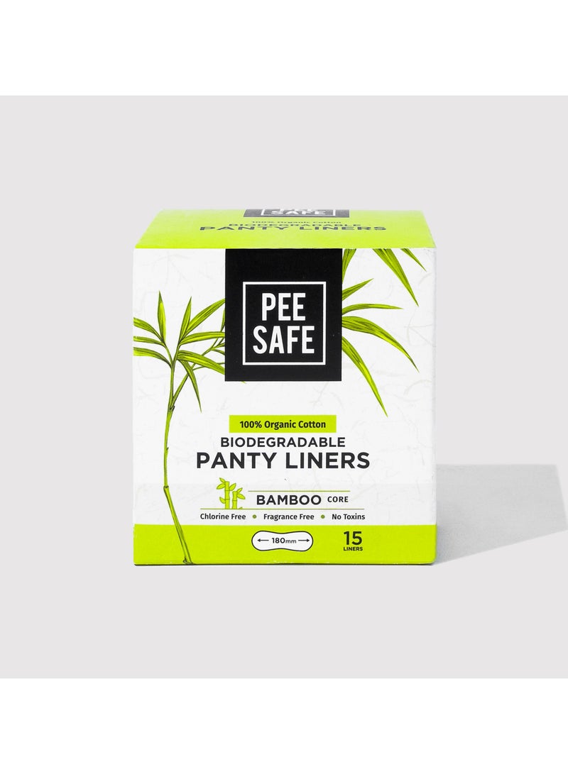 PEE SAFE PeeSafe 100% Organic Cotton Panty Liners, Biodegradable Bamboo Core, Extra Soft Surface, Curved For Discharge, Antibacterial, Chlorine Free & Fragrance Free, - 15 liners - Image 1