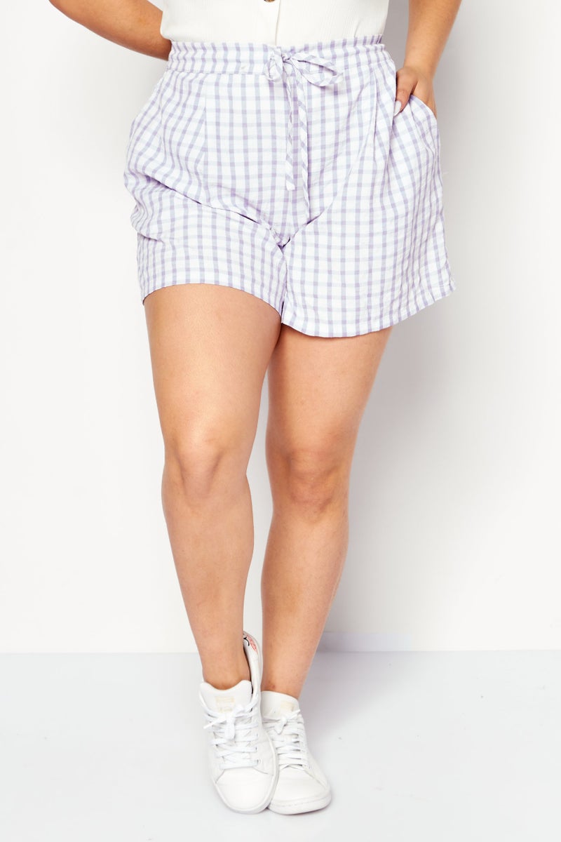 Riley & Rae Women Checkered Basic Short, Lavender  - Image 1