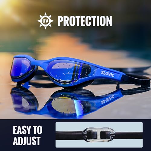 SLOVIC Dark-Blue Swimming Goggles for Men & Women with Detachable Silicon Nose Bridge | Anti-Fog Glasses, Leak-Proof | Adjustable Strap with Ear Plugs & Nose Clip | UV-Protected Swimming Goggle Kit | - Image 5