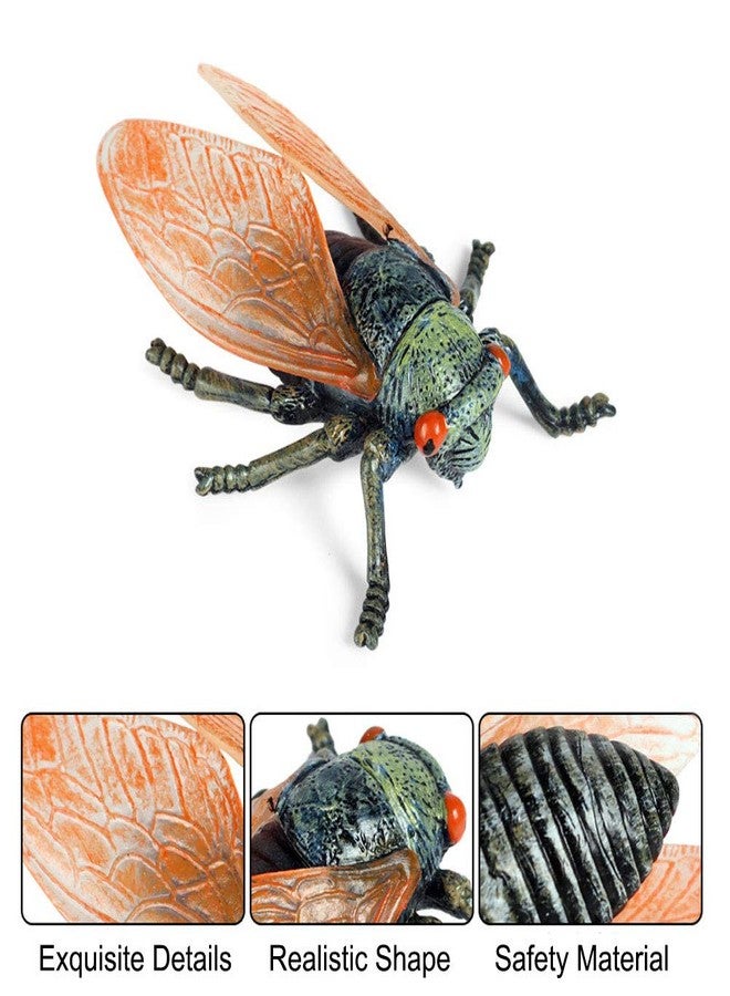 JOKFEICE Animal Figures 3 pcs Realistic Plastic Golden Cicada Family Action Model Science Project, Learning Educational Toys, Birthday Gift, Cake Topper for Kids Toddlers - Image 4