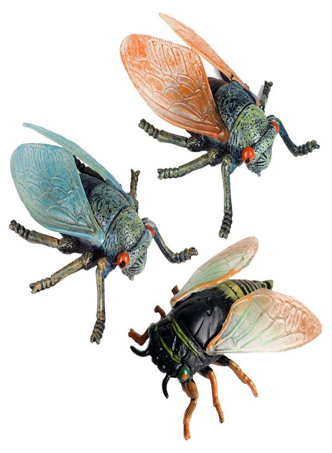 JOKFEICE Animal Figures 3 pcs Realistic Plastic Golden Cicada Family Action Model Science Project, Learning Educational Toys, Birthday Gift, Cake Topper for Kids Toddlers - Image 1