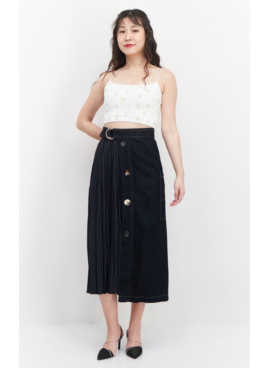 Women Stripe Belted Wrap Skirt, Dark Blue - pzsku/Z896A9485CBCC7DF701D9Z/45/_/1739110505/325f0664-13c0-4ea3-9215-d65da0b421de