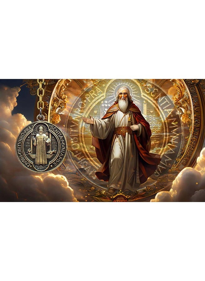 Bijoux De Ja Antique Bronze Saint Benedict Of Nursia Medal Pendant Adjustable Cord Necklace 16"  - Image 2