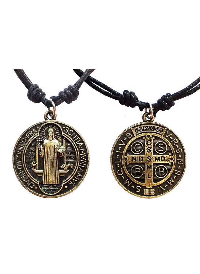 Bijoux De Ja Antique Bronze Saint Benedict Of Nursia Medal Pendant Adjustable Cord Necklace 16"  - Image 5