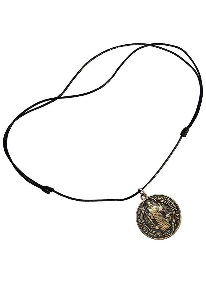 Bijoux De Ja Antique Bronze Saint Benedict Of Nursia Medal Pendant Adjustable Cord Necklace 16"  - Image 4