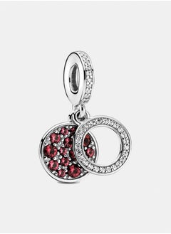 PANDORA Circle and disc sterling silver dangle with red and clear cubic zirconia 64707 