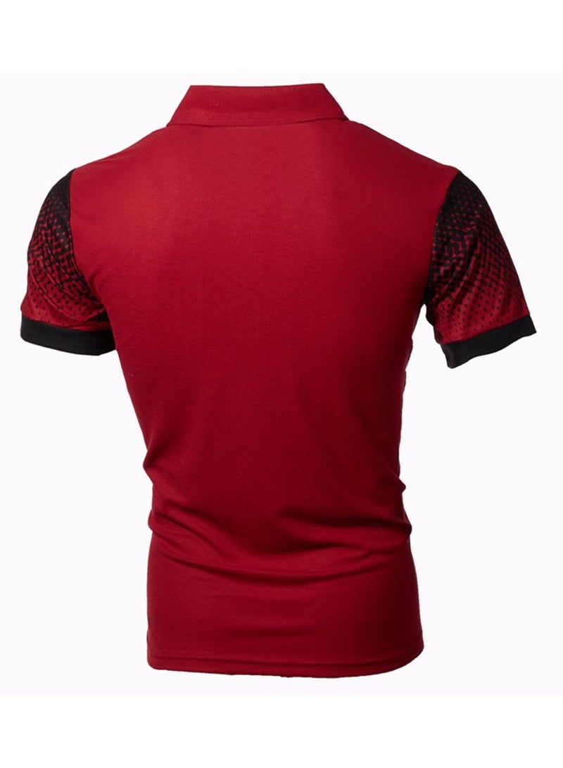 Loquat Men's Gradual Color 3D Printing Slim Fitting Polo Shirt Red  - Image 2