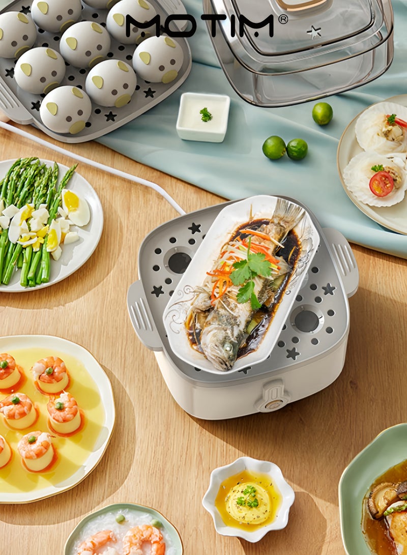 موتيم غلاية بيض كهربائية ذات سعة كبيرة مع إيقاف تلقائي، بخار إفطار متعدد الوظائف لبيض مسلوق، بيض مطبوخ على البخار، خضار، وزلابية، مثالية لتحضير الإفطار السريع. - Image 4