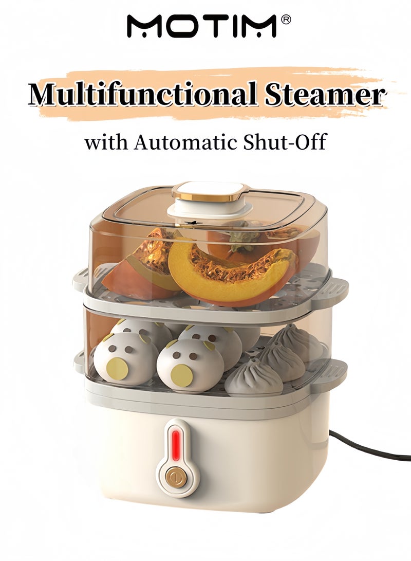 موتيم غلاية بيض كهربائية ذات سعة كبيرة مع إيقاف تلقائي، بخار إفطار متعدد الوظائف لبيض مسلوق، بيض مطبوخ على البخار، خضار، وزلابية، مثالية لتحضير الإفطار السريع. - Image 1