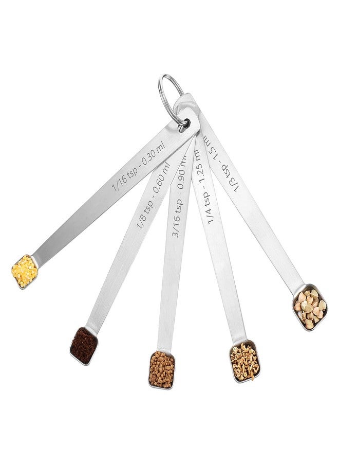 Bruislard 5PcsTeaspoon Measuring Spoons, 1/3, 1/4, 1/8, 1/16, 3/16 tsp, Mini Measuring Spoon, Square Bowl Measure Spoon Set, Small Stainless Steel Teaspoon for Measure Small Amount of Dry & Liquid Ingredients - Image 1