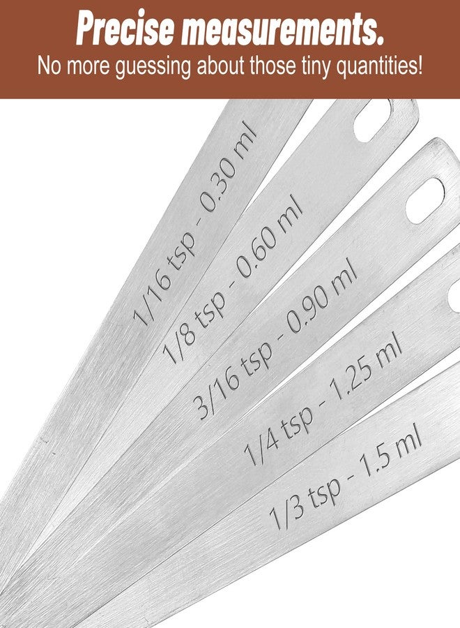 Bruislard 5PcsTeaspoon Measuring Spoons, 1/3, 1/4, 1/8, 1/16, 3/16 tsp, Mini Measuring Spoon, Square Bowl Measure Spoon Set, Small Stainless Steel Teaspoon for Measure Small Amount of Dry & Liquid Ingredients - Image 4