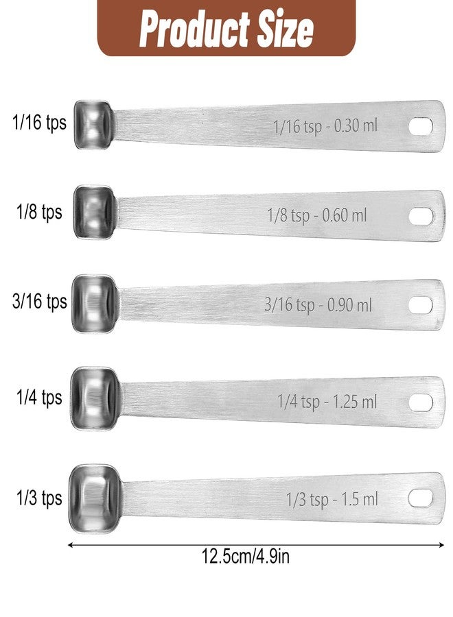 Bruislard 5PcsTeaspoon Measuring Spoons, 1/3, 1/4, 1/8, 1/16, 3/16 tsp, Mini Measuring Spoon, Square Bowl Measure Spoon Set, Small Stainless Steel Teaspoon for Measure Small Amount of Dry & Liquid Ingredients - Image 3