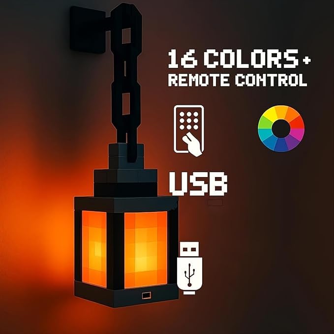Bivpreom 16 Colors Pixelated Lantern Night Light with USB Rechargeable & Remote Control ï¼ŒGame Room Decor, Gifts for Boys - Image 2