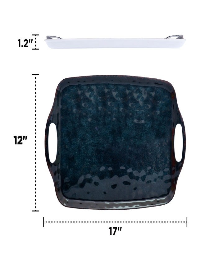 تي بي صينية تقديم بمقابض، طقم صواني تقديم مستطيلة كبيرة من الميلامين مكون من قطعتين، لون أسود كلاسيكي - Image 3