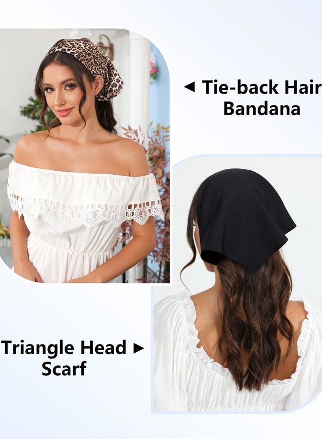 AWAYTR 3Pcs Hair Bandanas Head Kerchief for Women Girls Tie-Back Boho Hair Scarf Headband Bandana Triangle Head Scarf, Khaki + Black + Leopard Brown, 1 Count (Pack of 3) - Image 4