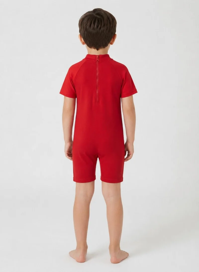 Babyqlo Boys Shark Print Short Sleeve One-Piece Swimsuit