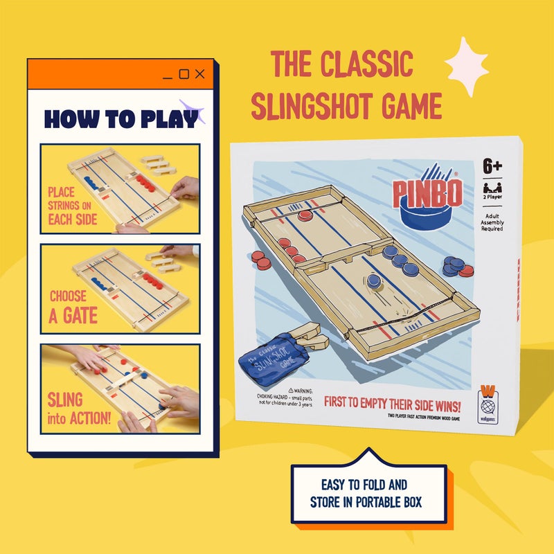 Pinbo Sling Puck Game (18") Premium Wooden Foldable Board | 2 Player Tabletop Game for Adults & Kids | Travel Friendly Classic Slingshot Game - Image 4