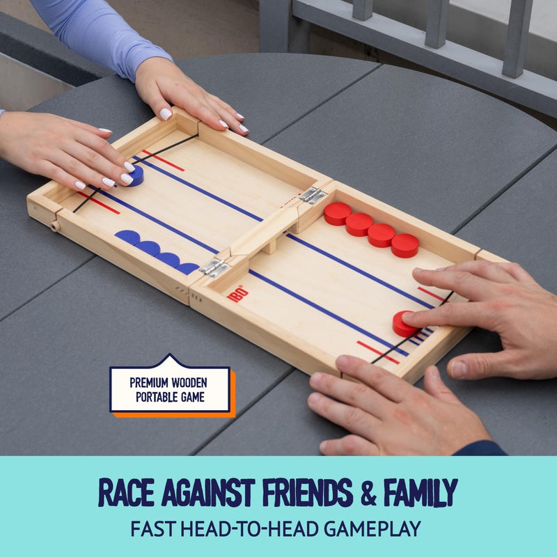 Pinbo Sling Puck Game (18") Premium Wooden Foldable Board | 2 Player Tabletop Game for Adults & Kids | Travel Friendly Classic Slingshot Game - Image 3