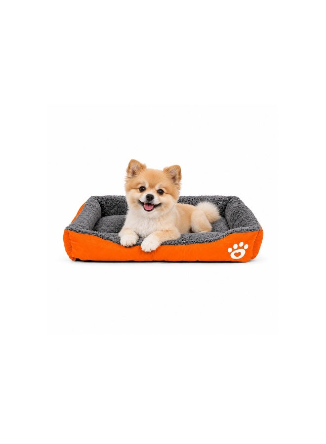 NNC PETS Pet cushion for Small dogs and Cats, Soft Plush pet bed with Raised sides and Warm, 61 cm sleeping mat with Non-slip, Comfortable, Head & Neck Support, and Breathable & lightweight (Orange) - Image 1