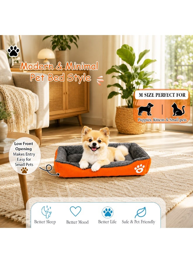 NNC PETS Pet cushion for Small dogs and Cats, Soft Plush pet bed with Raised sides and Warm, 61 cm sleeping mat with Non-slip, Comfortable, Head & Neck Support, and Breathable & lightweight (Orange) - Image 4