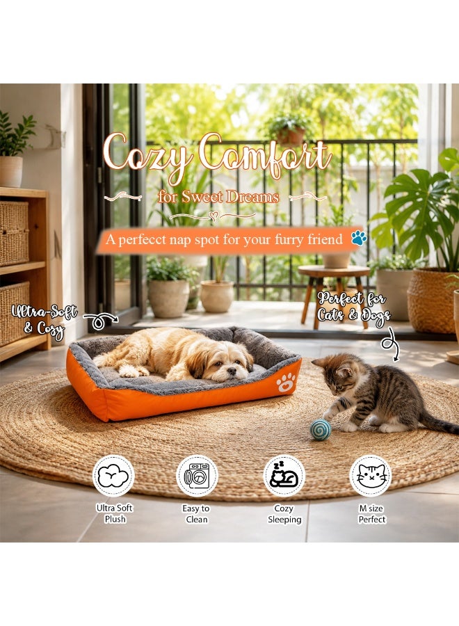 NNC PETS Pet cushion for Small dogs and Cats, Soft Plush pet bed with Raised sides and Warm, 61 cm sleeping mat with Non-slip, Comfortable, Head & Neck Support, and Breathable & lightweight (Orange) - Image 3