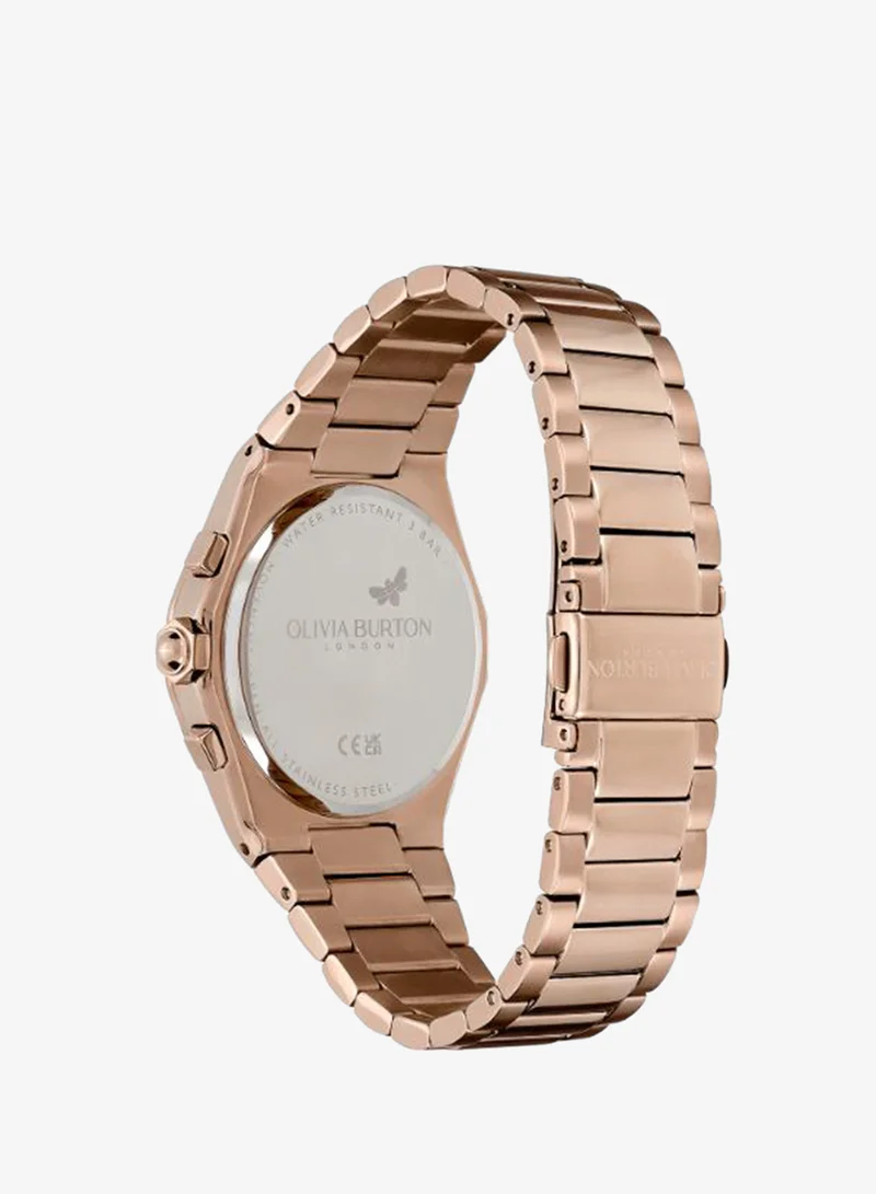 Olivia Burton Women's Multifunction Watch, Pink Dial, Stainless Steel Strap