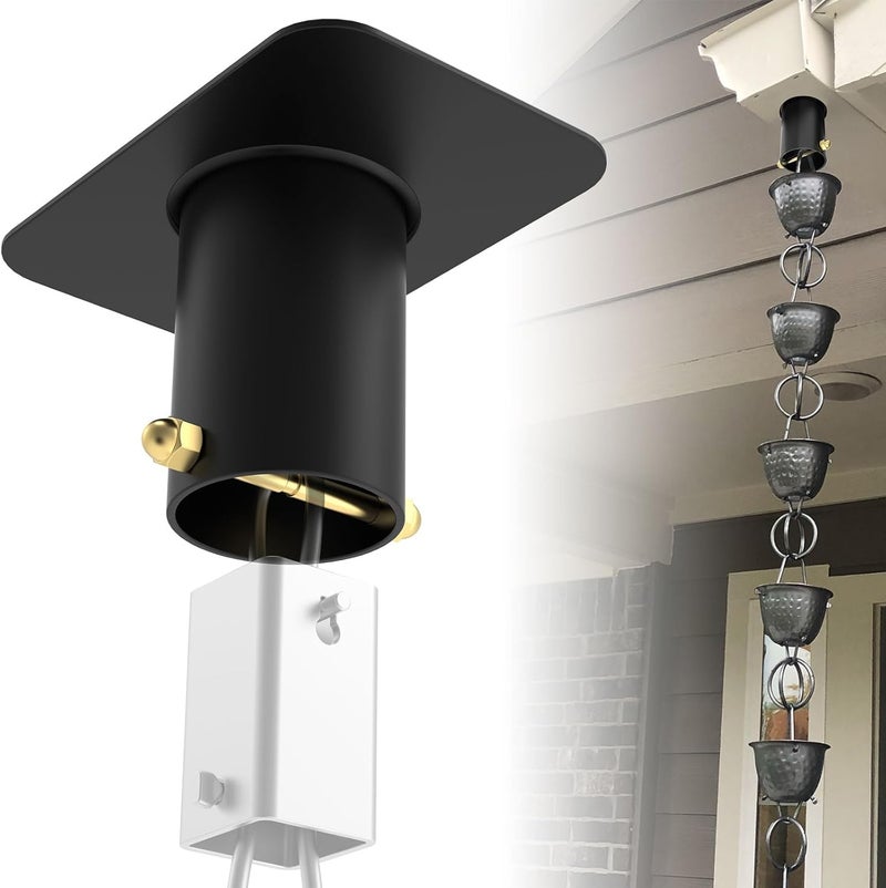 ForoGore Rain Chain Gutter Adapter Black Metal Rain Chain Adapter with Bolt Rain Chain Installation for Rain Chain Outside Gutters Downspout - Image 1