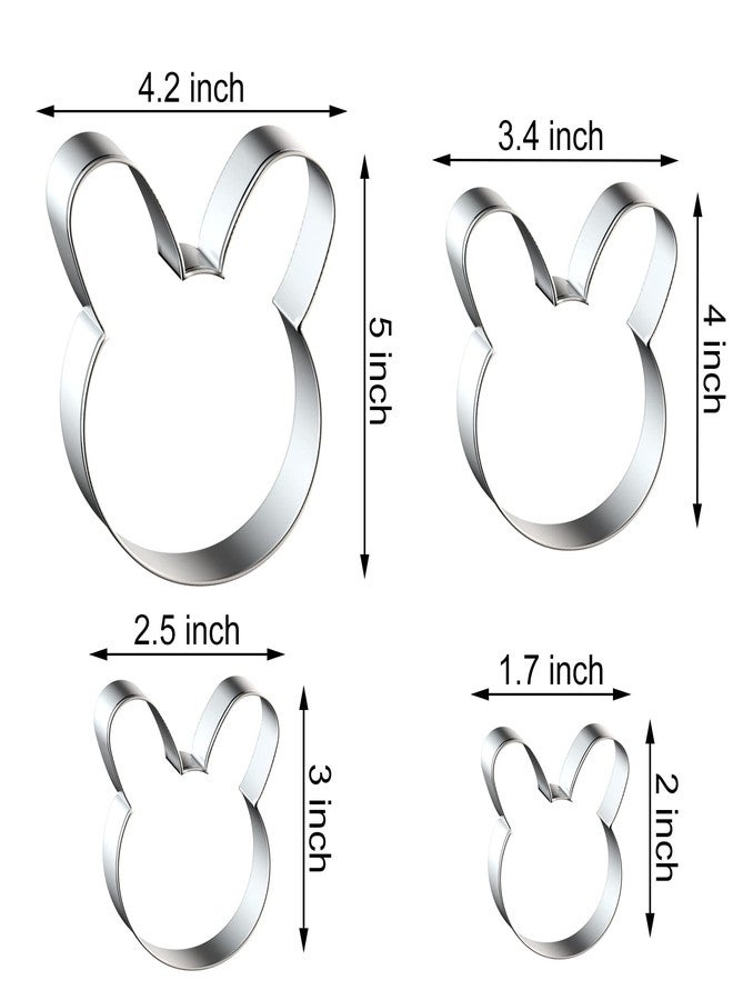 QAAQS Bunny Cookie Cutter Set Large - 5", 4", 3", 2" - 4 Piece Easter Bunny Rabbit Hare Head Face Shaped Cookie Cutters - Stainless Steel - Image 2