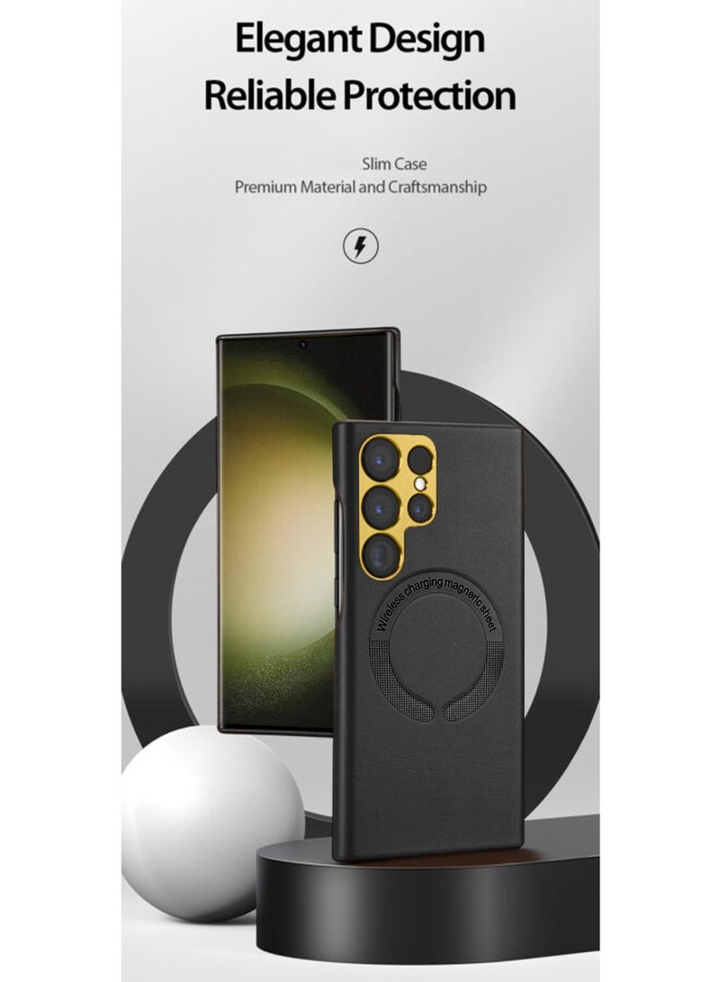 Techie جراب خلفي واقٍ من الجلد مع عدسة مغناطيسية لاسلكية لهاتف Samsung Galaxy S23 Ultra من Techie - Image 1