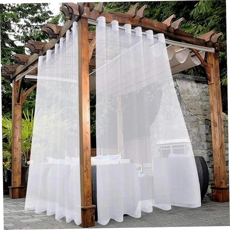 White Semi Sheer Waterproof Polyester Outdoor Curtains 52x84 Inch 2 Panel Set - Image 4