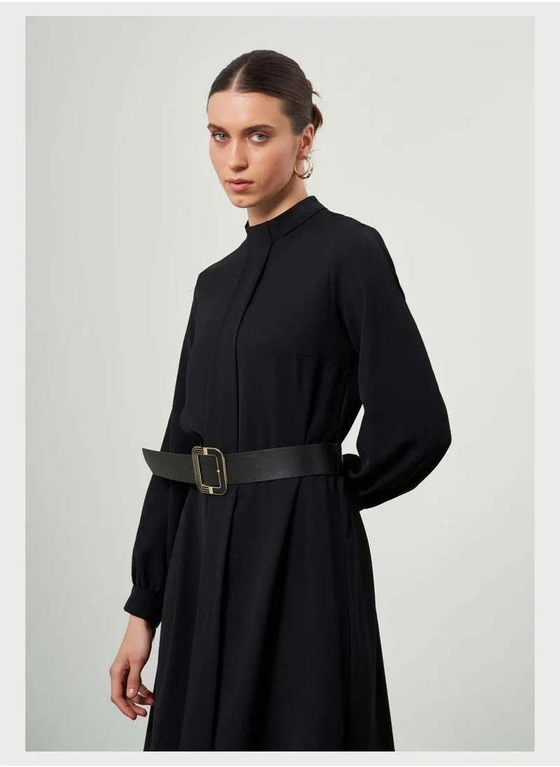 MIZALLE Belted Black Dress