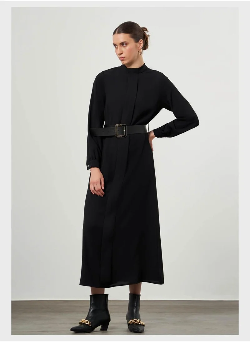 MIZALLE Belted Black Dress