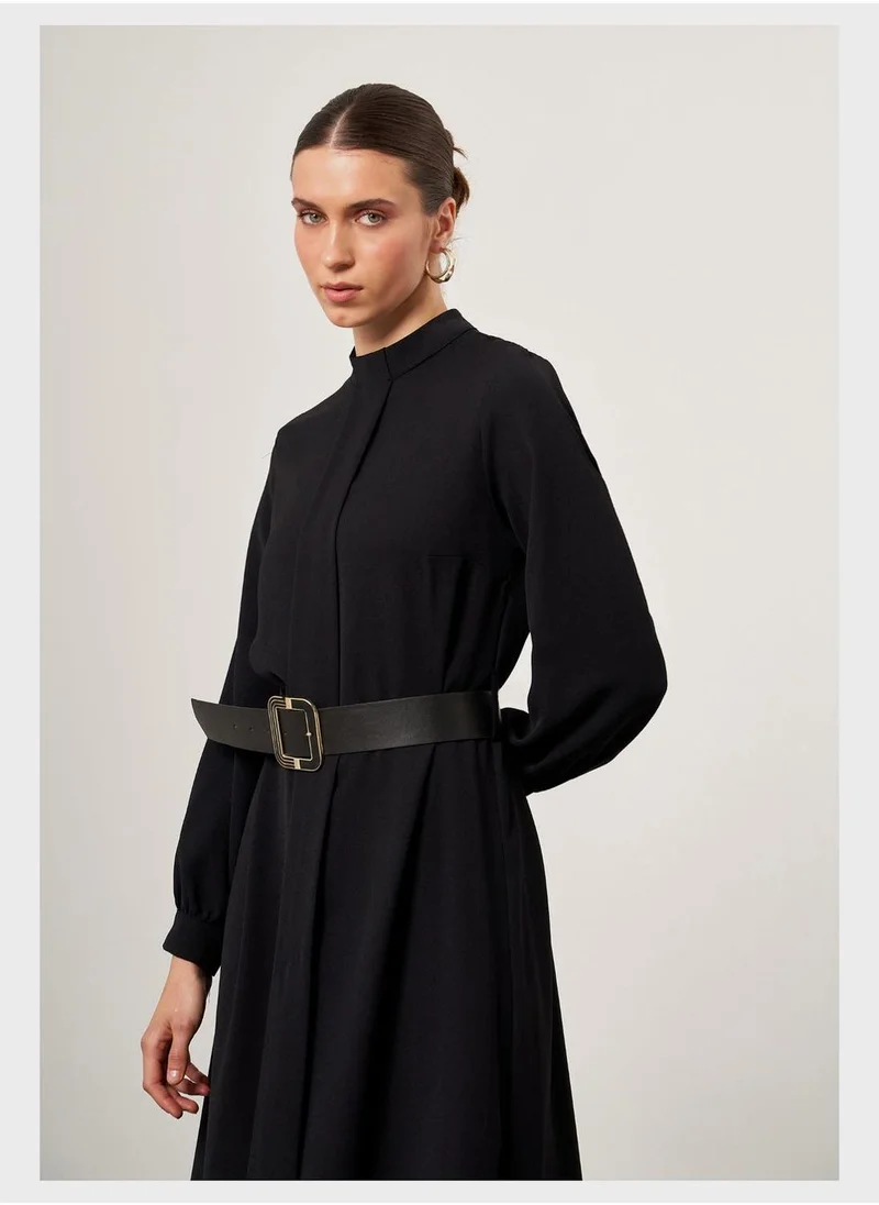 MIZALLE Belted Black Dress