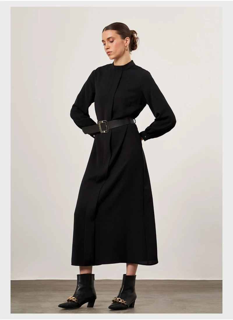 MIZALLE Belted Black Dress