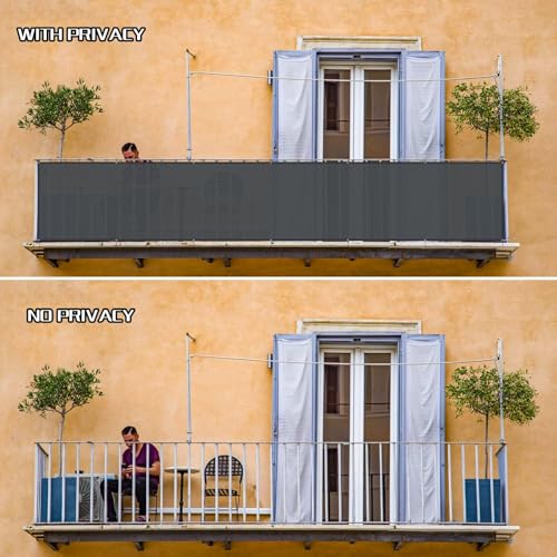 SUNLAX 3'x16' Dark Grey Balcony Privacy Screen Fence Windscreen Cover Fabric Shade Netting Mesh Cloth with Grommets UV Protection for Patio, Backyard, Porch, Railing Shield 90% (We Make Custom Sizes) - Image 5