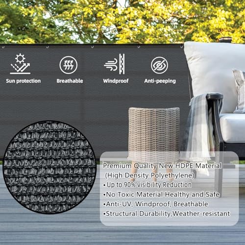 SUNLAX 3'x16' Dark Grey Balcony Privacy Screen Fence Windscreen Cover Fabric Shade Netting Mesh Cloth with Grommets UV Protection for Patio, Backyard, Porch, Railing Shield 90% (We Make Custom Sizes) - Image 2