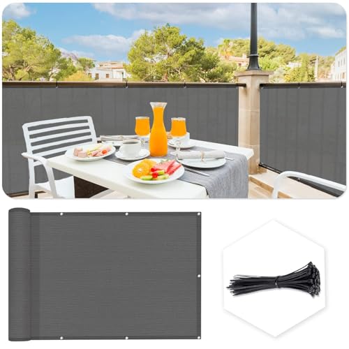 SUNLAX 3'x16' Dark Grey Balcony Privacy Screen Fence Windscreen Cover Fabric Shade Netting Mesh Cloth with Grommets UV Protection for Patio, Backyard, Porch, Railing Shield 90% (We Make Custom Sizes) - Image 1