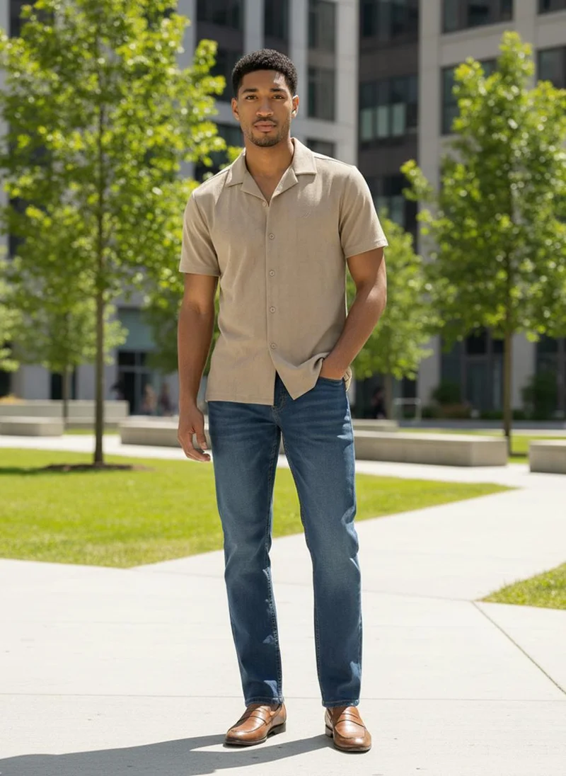 Nautica  Men Regular Fit Short Sleeve Shirt for Relaxed Style - Moss Grey for Men | Best Price UAE