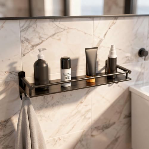 Well Set Multipurpose Stainless Steel Bathroom Shelf/Rack/Storage Organizer for Bathroom and Kitchen (Matt Black - 15x5x5 inches) - Image 1