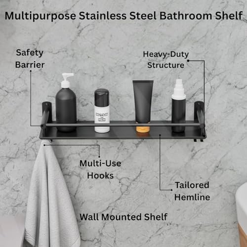 Well Set Multipurpose Stainless Steel Bathroom Shelf/Rack/Storage Organizer for Bathroom and Kitchen (Matt Black - 15x5x5 inches) - Image 4