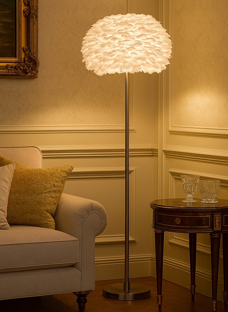 كيو ويل مصباح أرضي حديث  ريش ابيض - Image 1