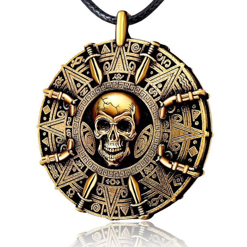 UNKENBO Pirate Necklace for Men Women DoubleSided Antique Brass Pirate Accessories Cursed Skull Coin Medallion Jewelry Authentic Halloween Cosplay Costume Jewelry Pendant Gift - Image 2