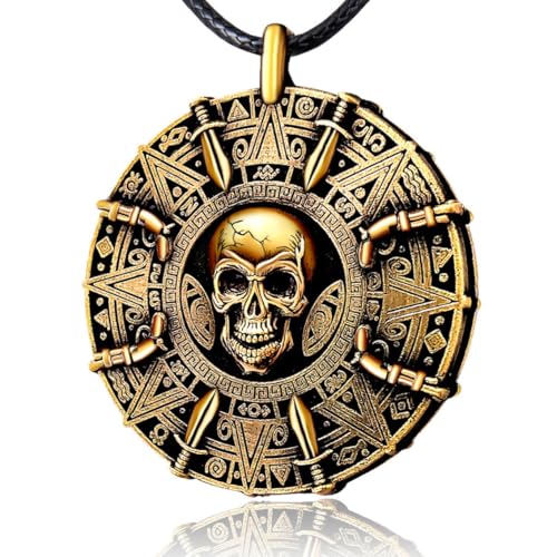 UNKENBO Pirate Necklace for Men Women DoubleSided Antique Brass Pirate Accessories Cursed Skull Coin Medallion Jewelry Authentic Halloween Cosplay Costume Jewelry Pendant Gift - Image 1