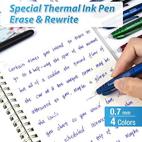 KERIFI Erasable Gel Pens 0.7mm, Heat Erasable Fine Point Ballpoint Pens, Make Mistakes Disappear, Gel Ink Pens with Eraser for Drawing Writing Planner Journaling (Red, Blue, Black, Green) - Image 3