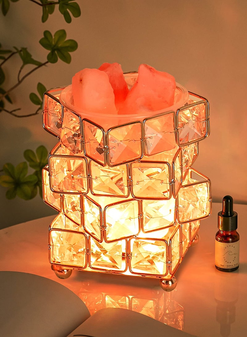 SYOSI مصباح ملح كريستالي بألوان 16 مصباح ملح صخري طبيعي من هيمالايا لمكتب نوم مصباح طاولة كريستالي 10 درجات سطوع مصباح ملح وردي هيمالايا 6 بوصات معطرات مصباح ملح صخري لزينة مكتب هدايا - Image 1