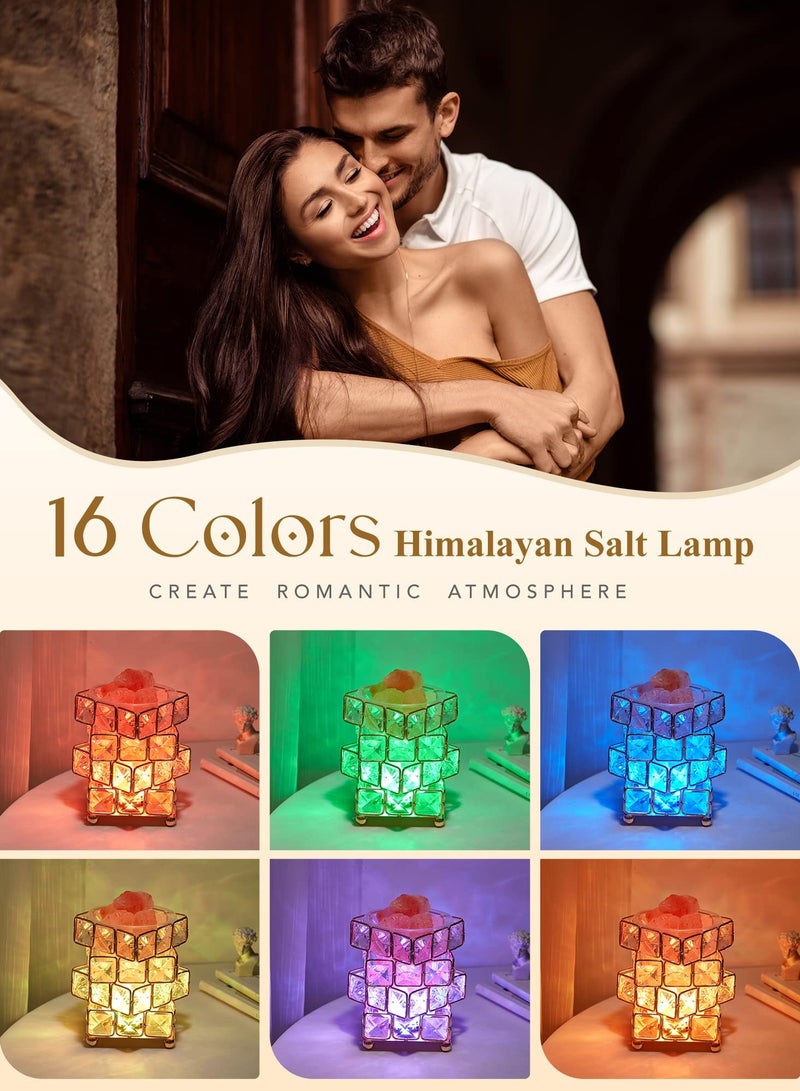 SYOSI مصباح ملح كريستالي بألوان 16 مصباح ملح صخري طبيعي من هيمالايا لمكتب نوم مصباح طاولة كريستالي 10 درجات سطوع مصباح ملح وردي هيمالايا 6 بوصات معطرات مصباح ملح صخري لزينة مكتب هدايا - Image 4