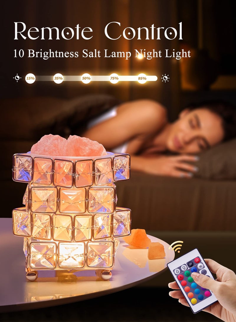 SYOSI مصباح ملح كريستالي بألوان 16 مصباح ملح صخري طبيعي من هيمالايا لمكتب نوم مصباح طاولة كريستالي 10 درجات سطوع مصباح ملح وردي هيمالايا 6 بوصات معطرات مصباح ملح صخري لزينة مكتب هدايا - Image 5