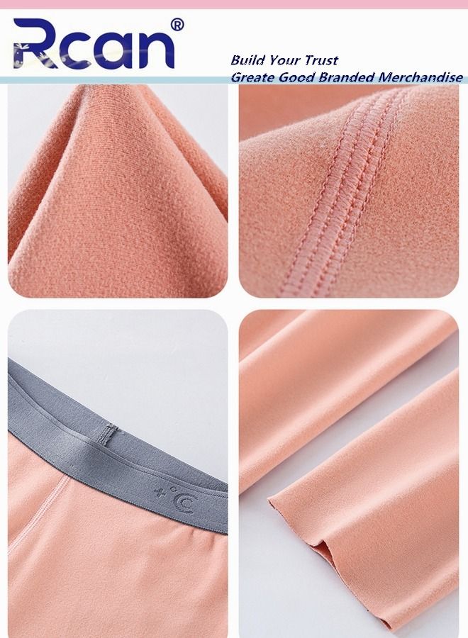 Rcan Women's Thermal Underwear Set Crew Neck Elasticity Long Sleeve Winter  Base Layer Bottom Shirt 2 Piece Slim Fit Fleece Lined Top and Pants  - Image 2